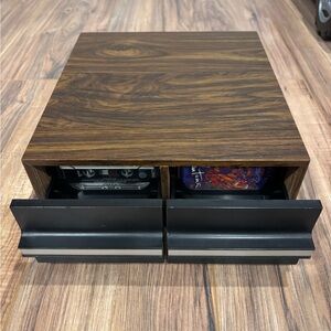 Vintage Faux Wood / Wood Grain 2 Drawer Cassette Tape Storage Box w/ Cassettes!